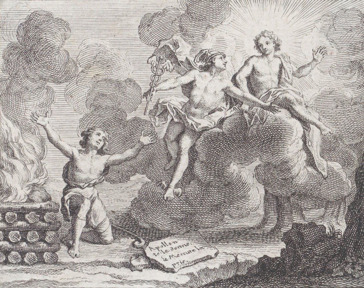 Apolo, Mercurio y las pastoras, Fábula X en La Motte, Fábulas Nuevas, 1719 de Charles Nicolas Cochin