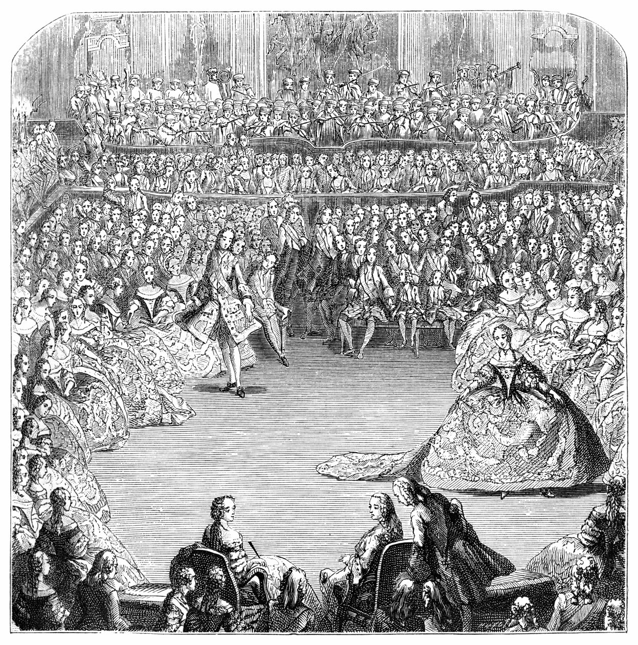 Bailarín de minueto y el rey, 1754, 1885 de Charles Nicolas Cochin