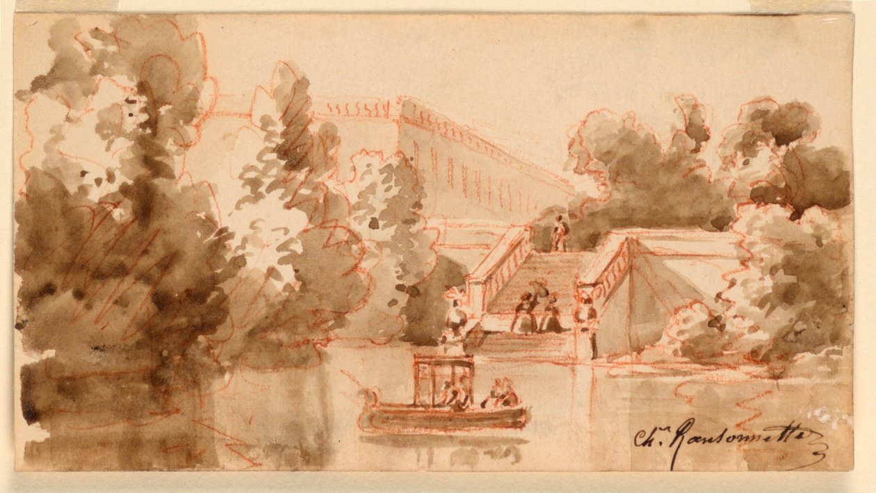 Vista imaginaria del castillo Vaux-le-Vicomte de Charles Nicolas Ransonnette