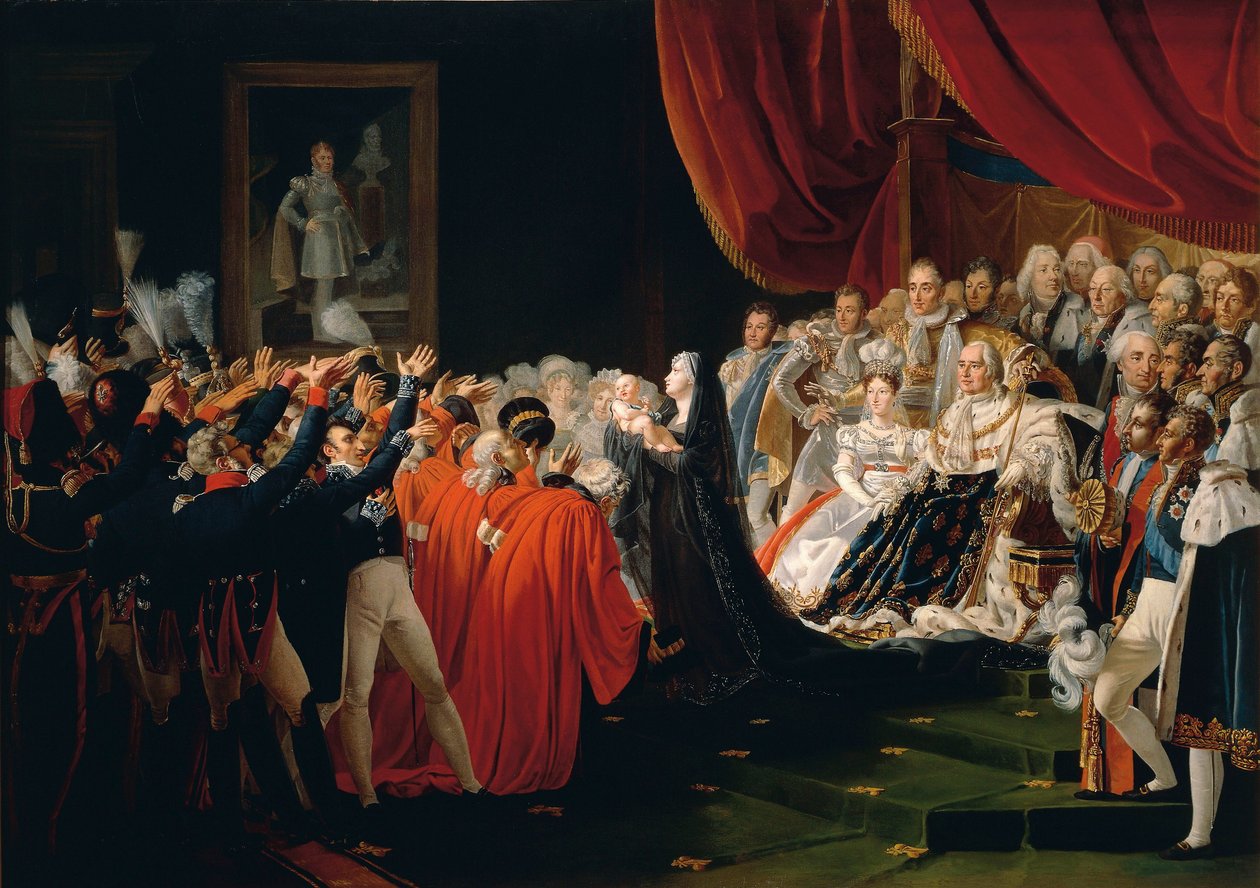 Francia, Versalles, La duquesa de Berry presenta al duque de Burdeos a los curiosos de Charles Nicolas Raphael Lafond