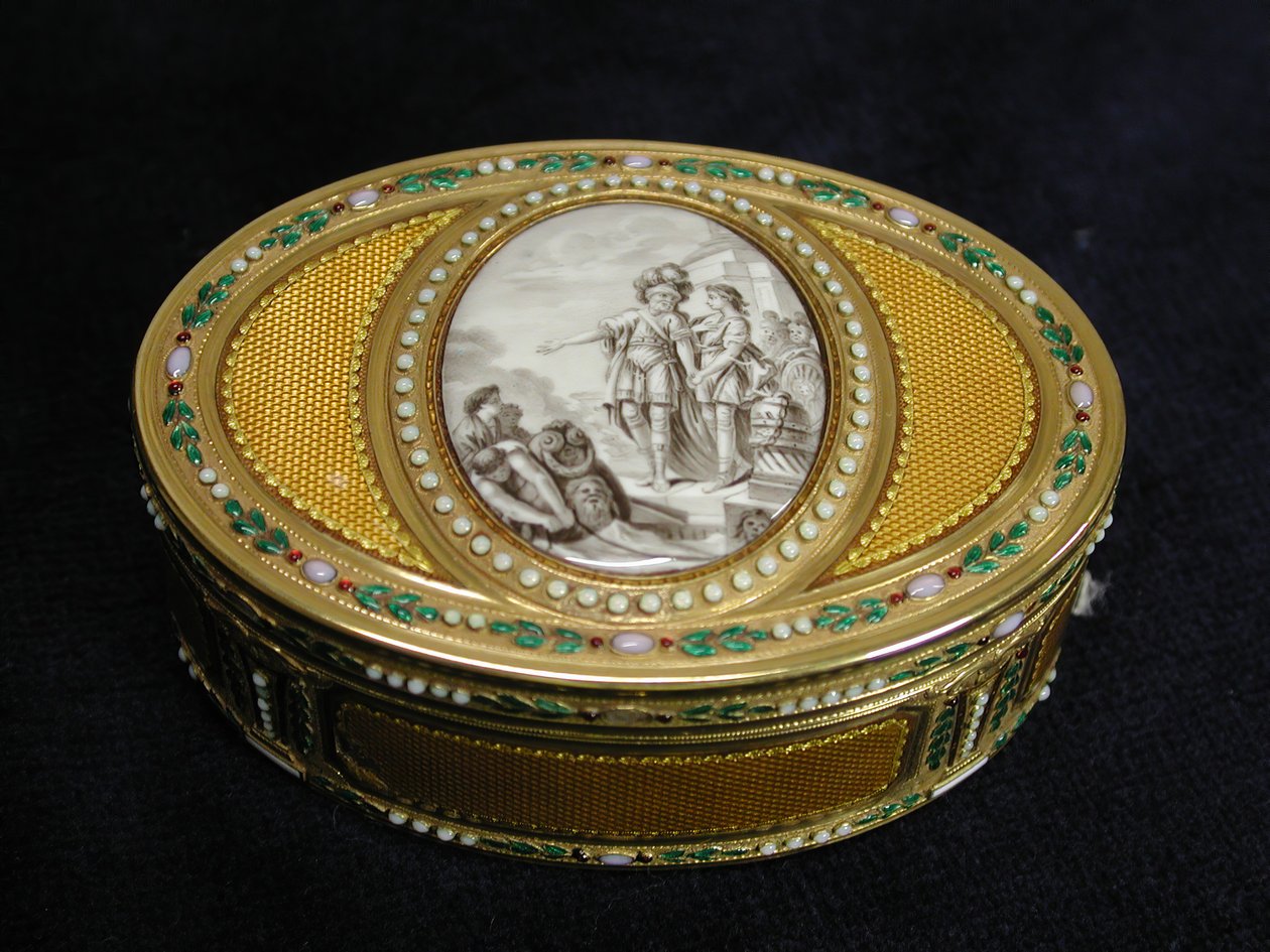 Caja de rapé con miniatura que representa la partida de Telémaco de Egipto de Charles Ouizille