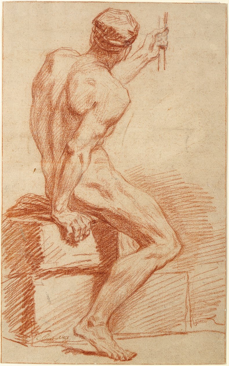 Estudio de desnudo: hombre sentado, visto de espaldas de Charles Parrocel