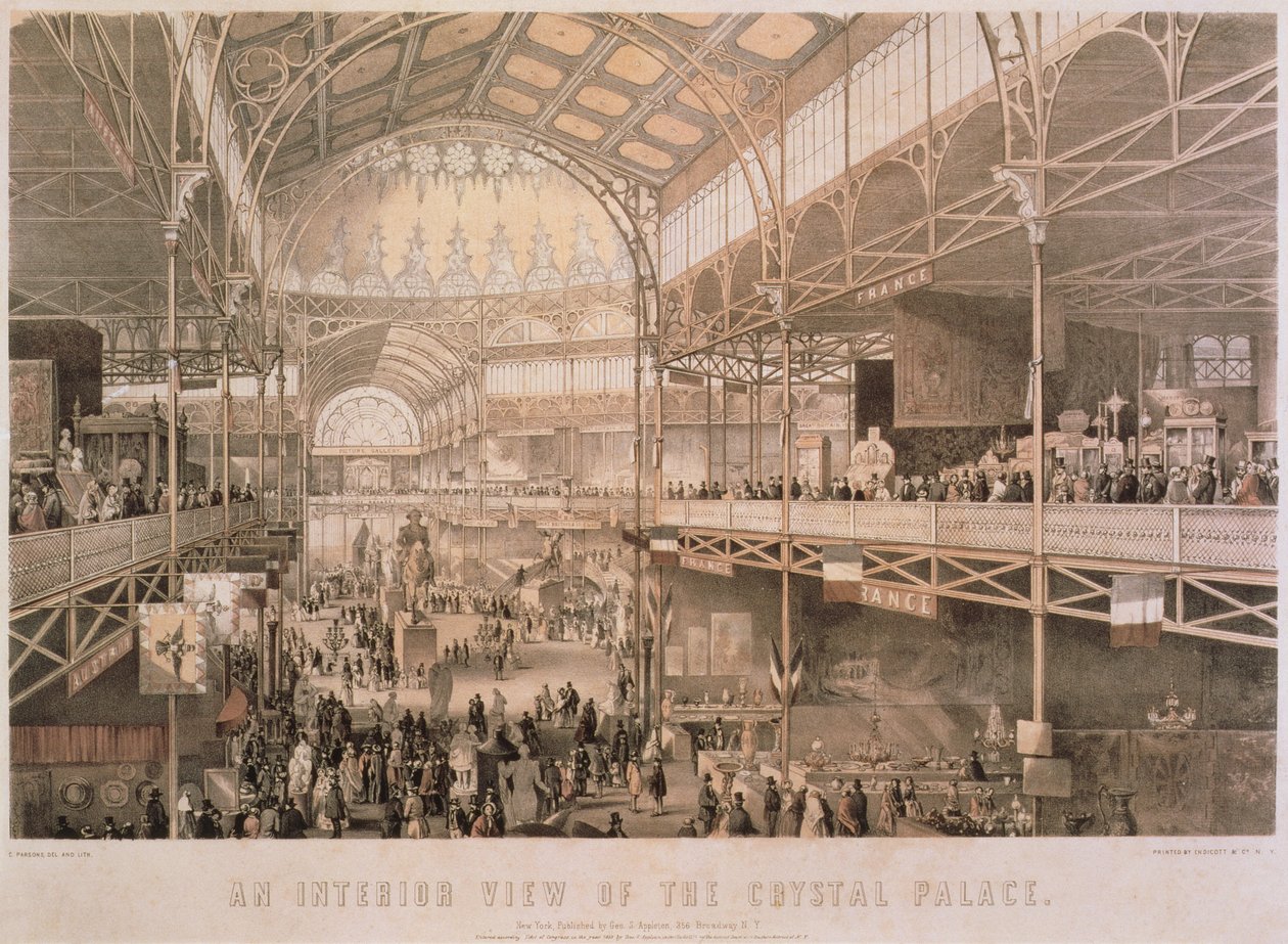 El interior del Palacio de Cristal de Nueva York, pub. por Endicott & Co., Nueva York, 1855 de Charles Parsons