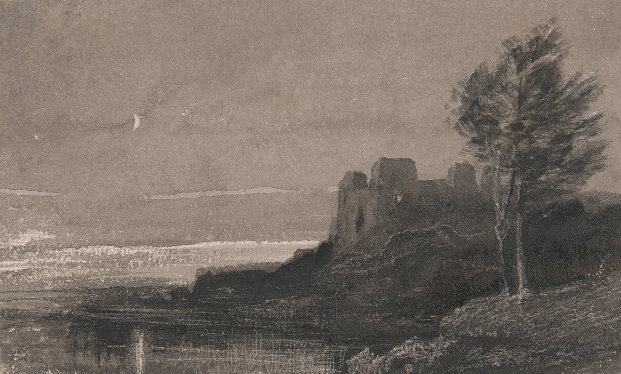 Un castillo a orillas del agua a la luz de la luna de Charles Parsons Knight