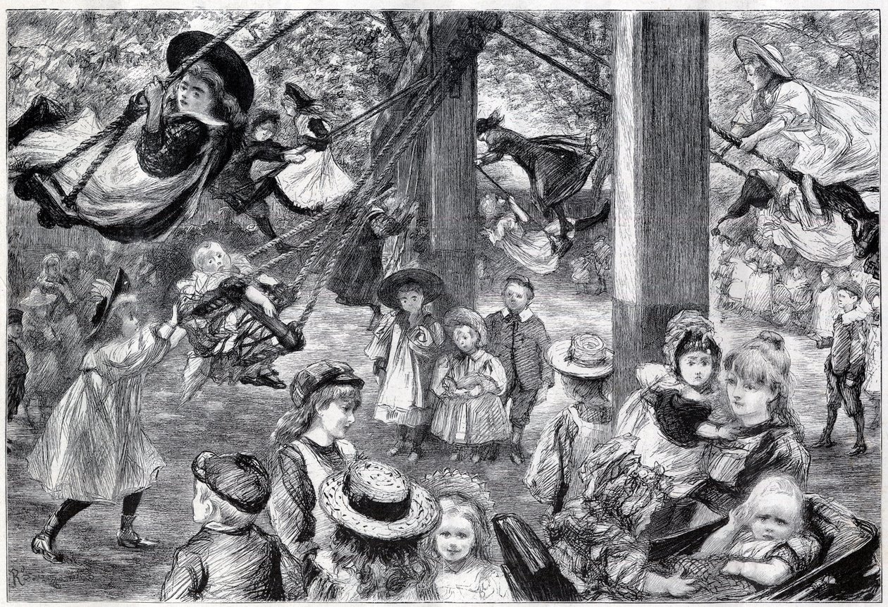 Un gimnasio infantil al aire libre en Battersea Park, Londres - 1898 - dibujado del natural por Paul Renouard de Charles Paul Renouard