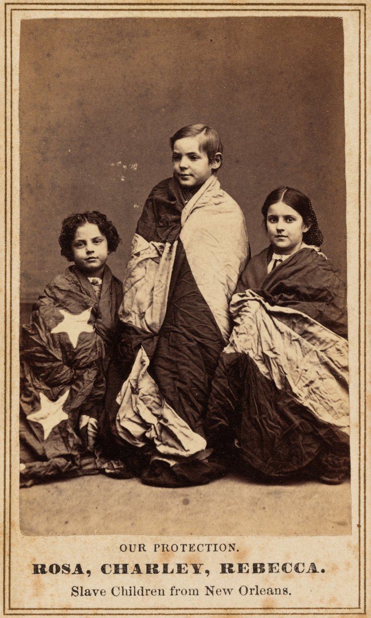 Nuestra protección. Rosa, Charley, Rebecca. Niños esclavos de Nueva Orleans.,1864 (foto) de Charles Paxson