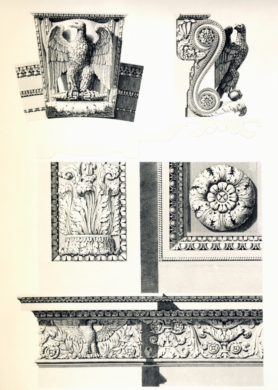 Decoración con águilas, rosetones y hojas de acanto para el Arco de Triunfo del Carrusel, detalle de Charles Percier
