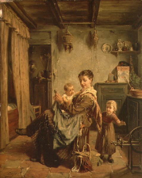 Cache-Cache, un interior con madre e hijo de Charles Petit