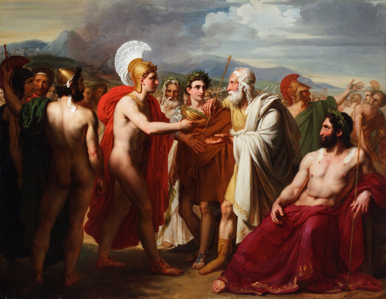 Aquiles entregando el premio de la Sabiduría a Néstor durante los Juegos Fúnebres de Charles Philippe Lariviere