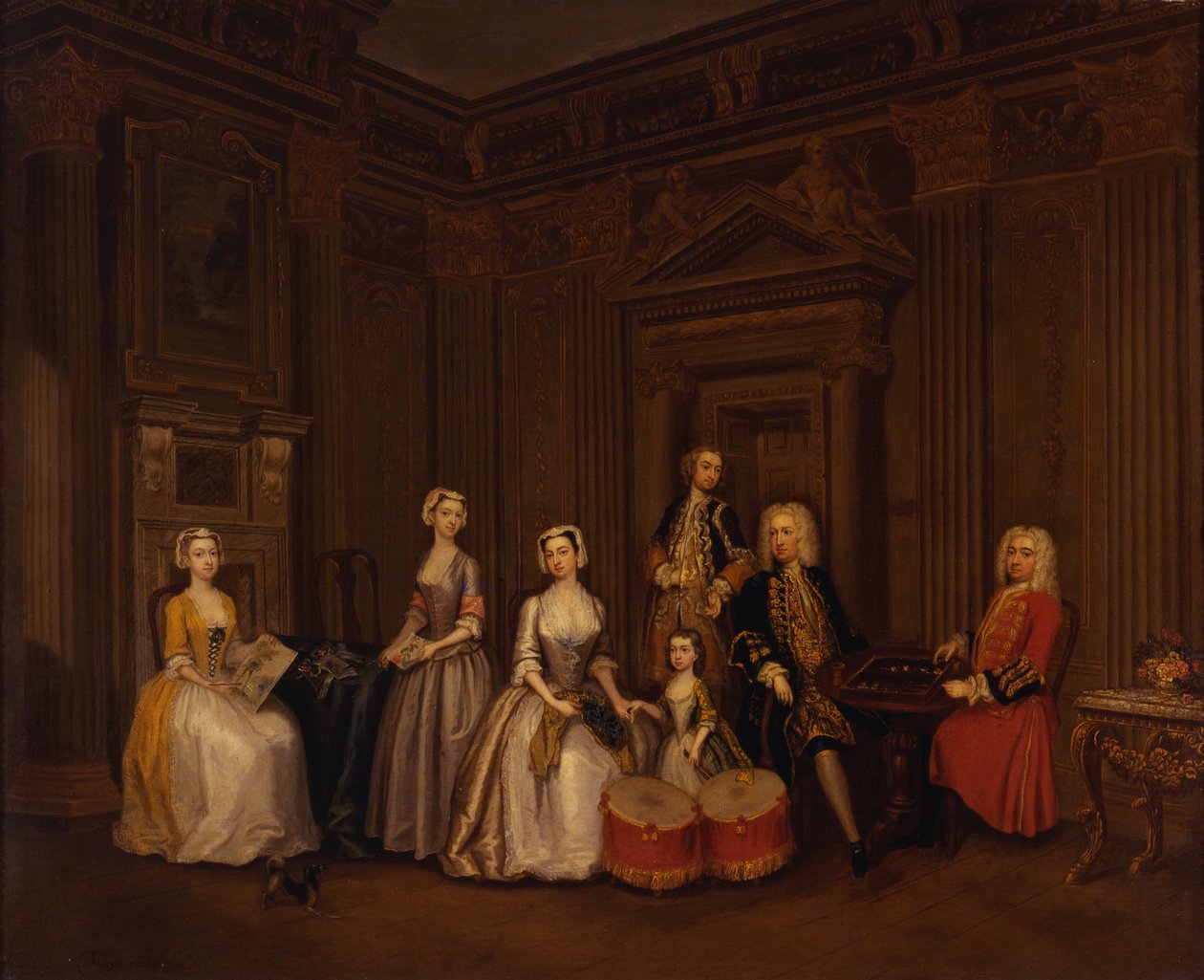 Retrato de Algernon Seymour, Lord Hertford (luego 7º Duque de Somerset) con el Coronel Tomkins Wardour, el Coronel Browne, Lord Beauchamp, Frances, Lady Hertford, Lady Elizabeth Seymour y Miss Herbert de Charles Philips