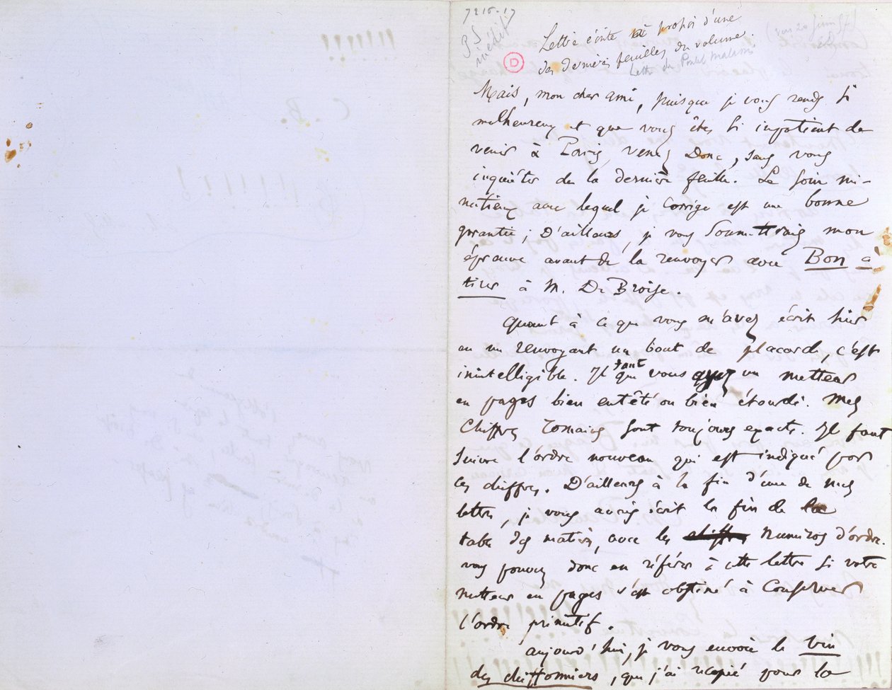 2ª página de una carta al editor de Baudelaire, Auguste Poulet-Malassis (1825-78) sobre la publicación de 