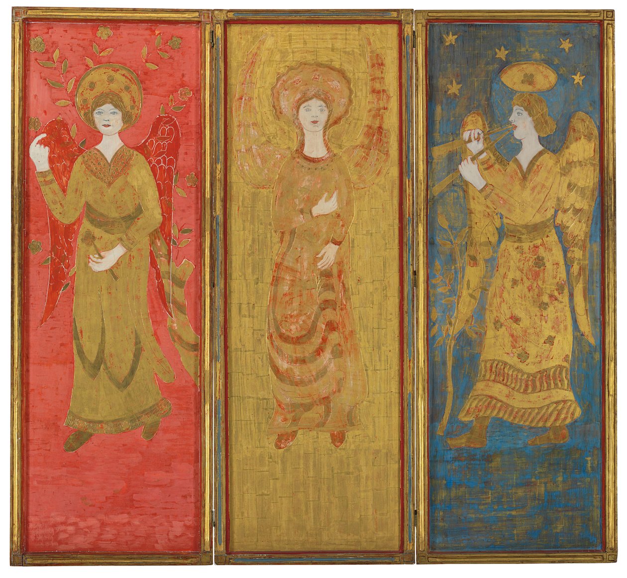 Biombo de tres paneles (reverso), c.1916-17 (óleo y pan de oro sobre madera gaseada) de Charles Prendergast