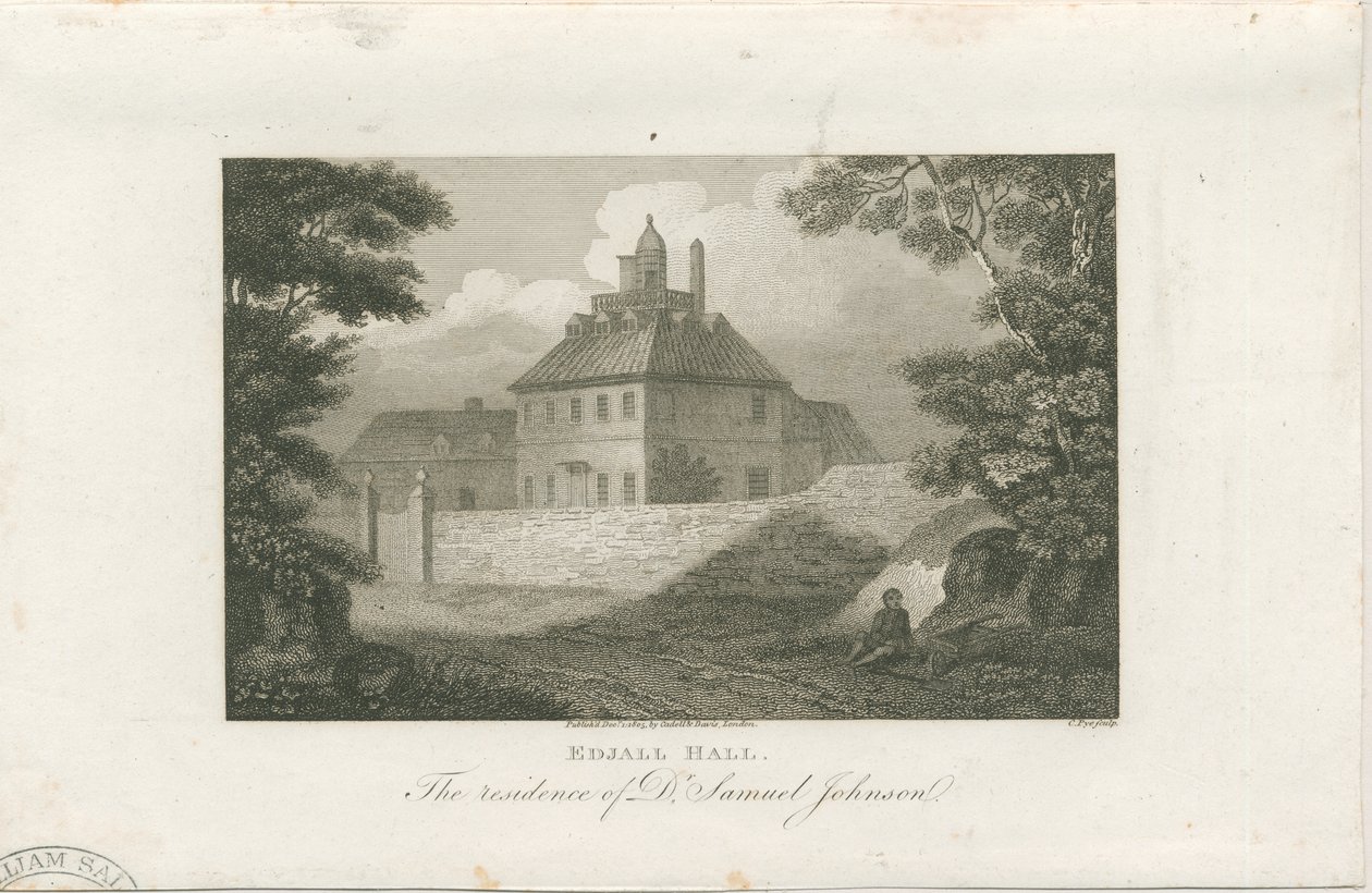 Lichfield - Edial Hall: grabado, nd [c 1805] de Charles Pye
