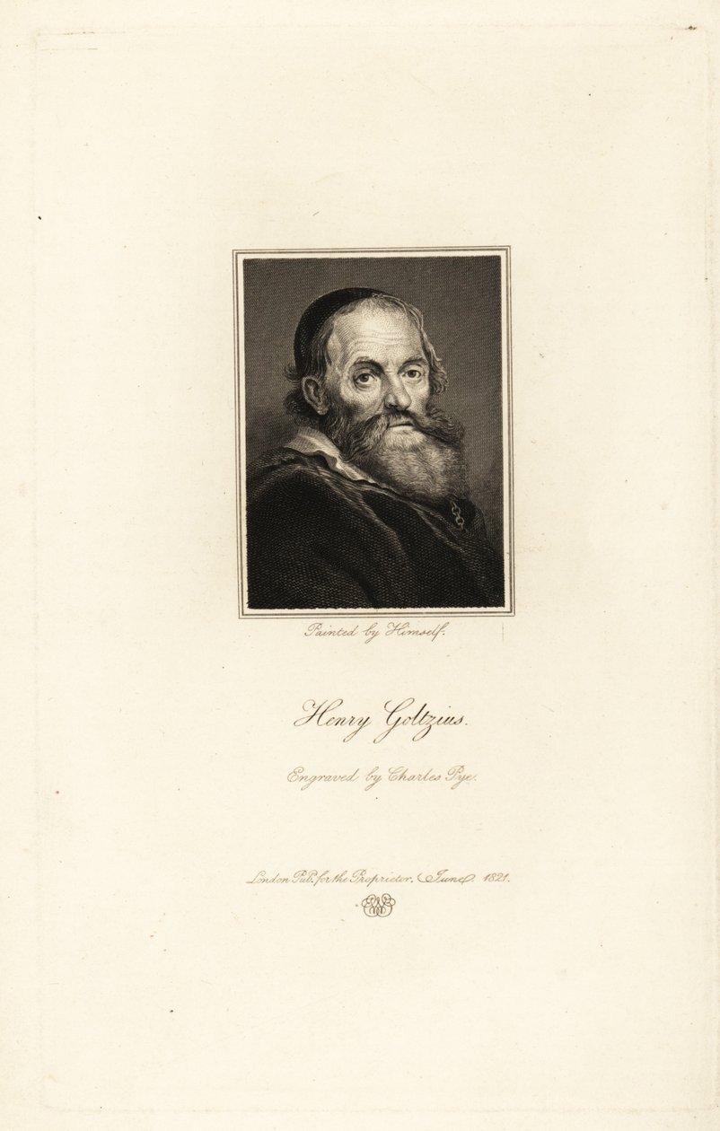 Retrato de Hendrick Goltzius, grabador, dibujante y pintor holandés nacido en Alemania de Charles Pye