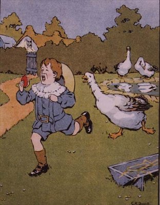 El ganso persigue a Georgie burlón, de 'Georgie Porgy', libro de rimas ...