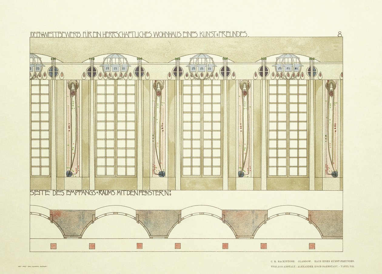 Sala de recepción y música, c.1901 de Charles Rennie (after) Mackintosh