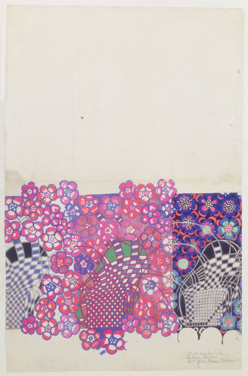 Diseño de flor de tabaco azul y rosa de Charles Rennie Mackintosh
