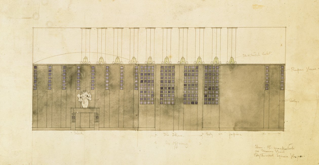 Diseño para una pared, mesa y puertas, 1905 de Charles Rennie Mackintosh