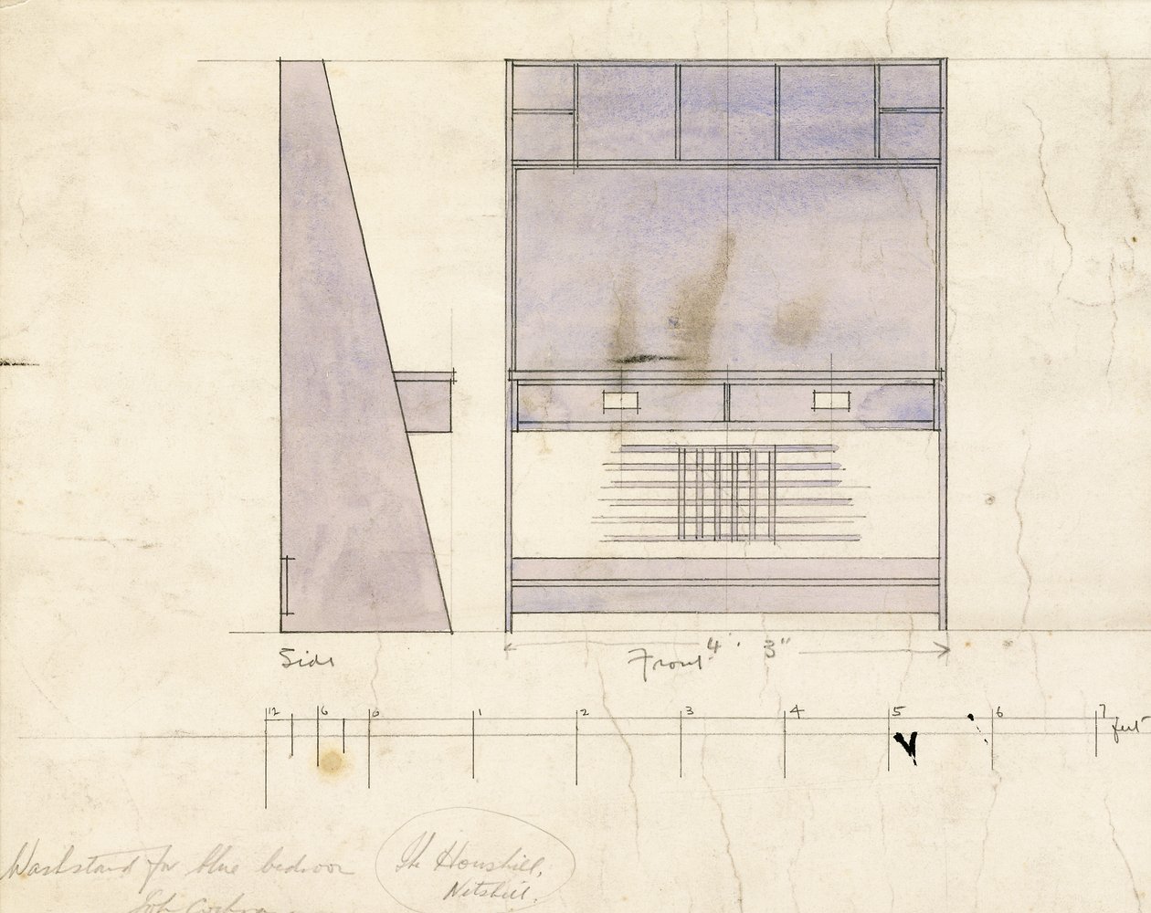 Diseño para un lavabo, mostrado en elevación lateral y frontal, 1904 de Charles Rennie Mackintosh