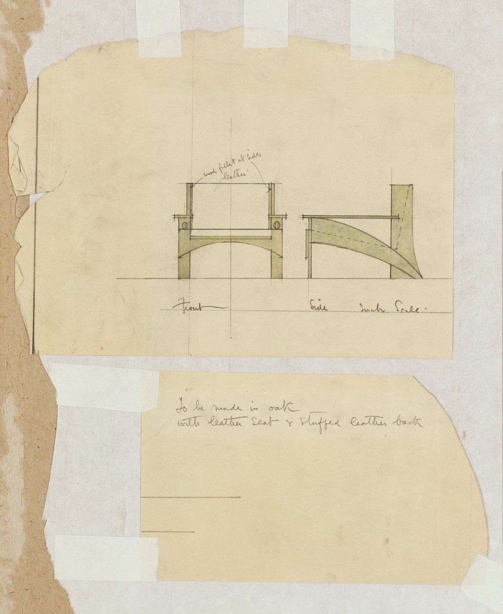 Diseño para una silla de roble, mostrada en elevaciones frontal y lateral, 1905 de Charles Rennie Mackintosh