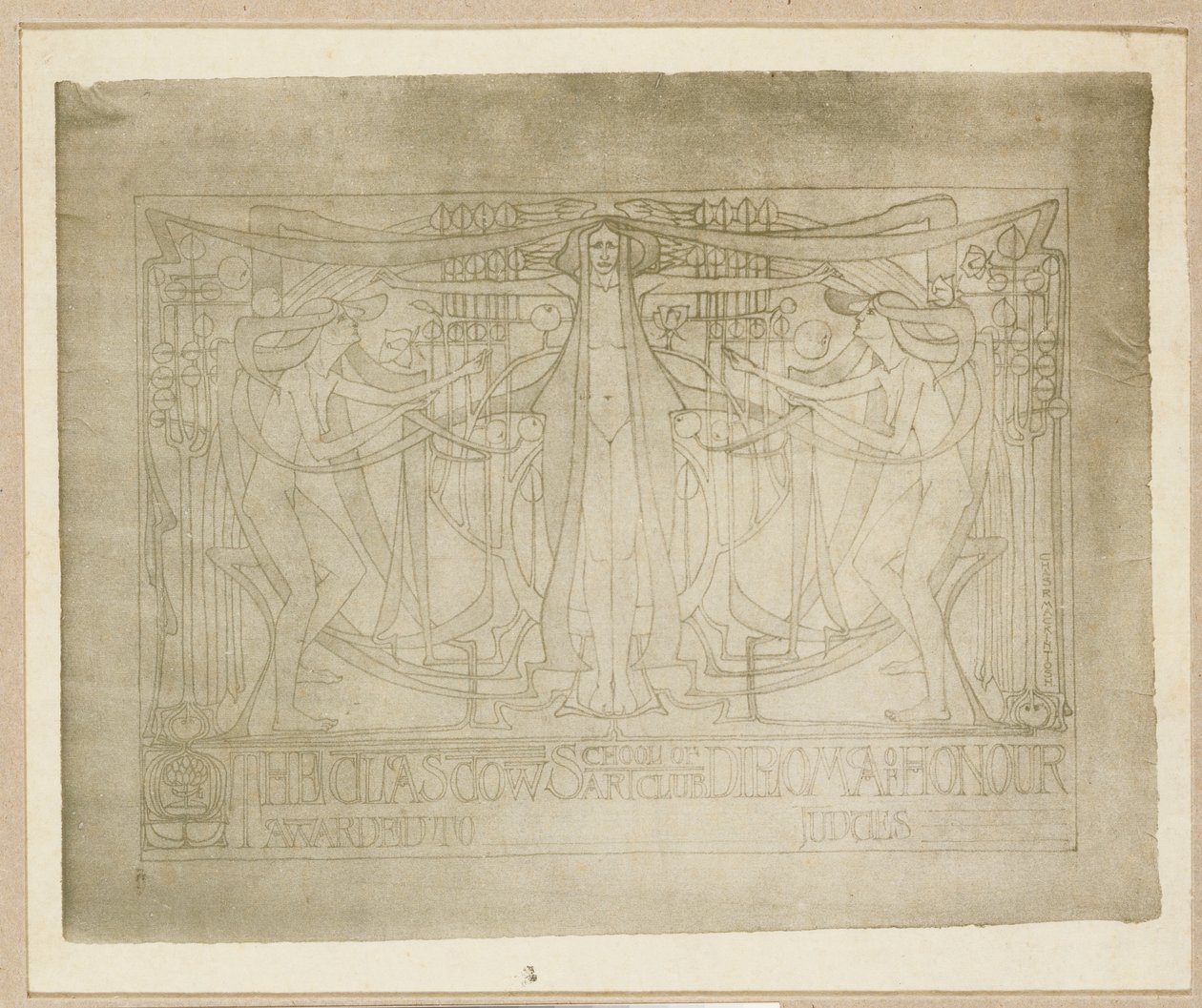 Diploma de Honor, diseñado para el Club de la Escuela de Arte de Glasgow, 1894-95 de Charles Rennie Mackintosh