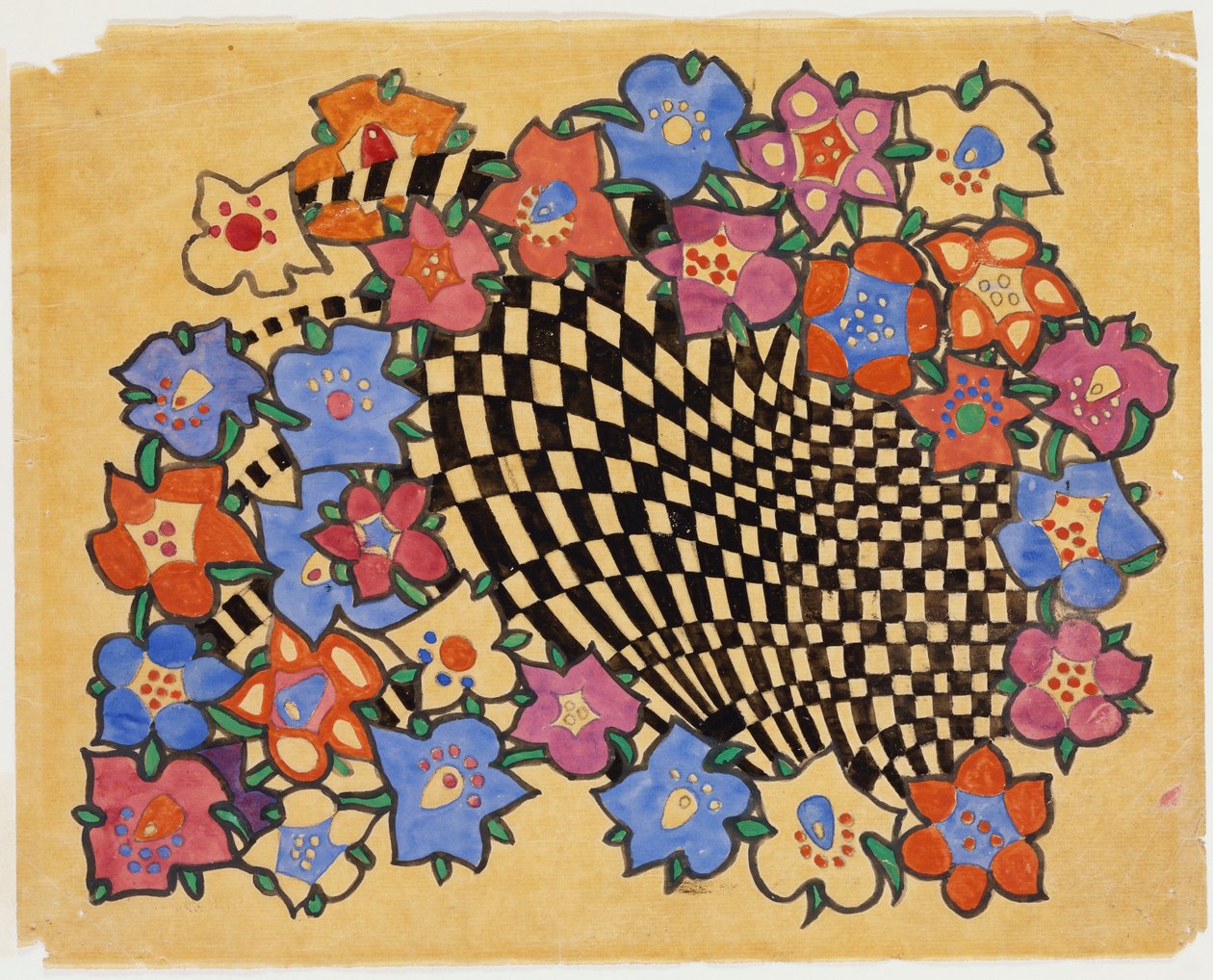 Diseño de tela floral y a cuadros, c.1916 de Charles Rennie Mackintosh