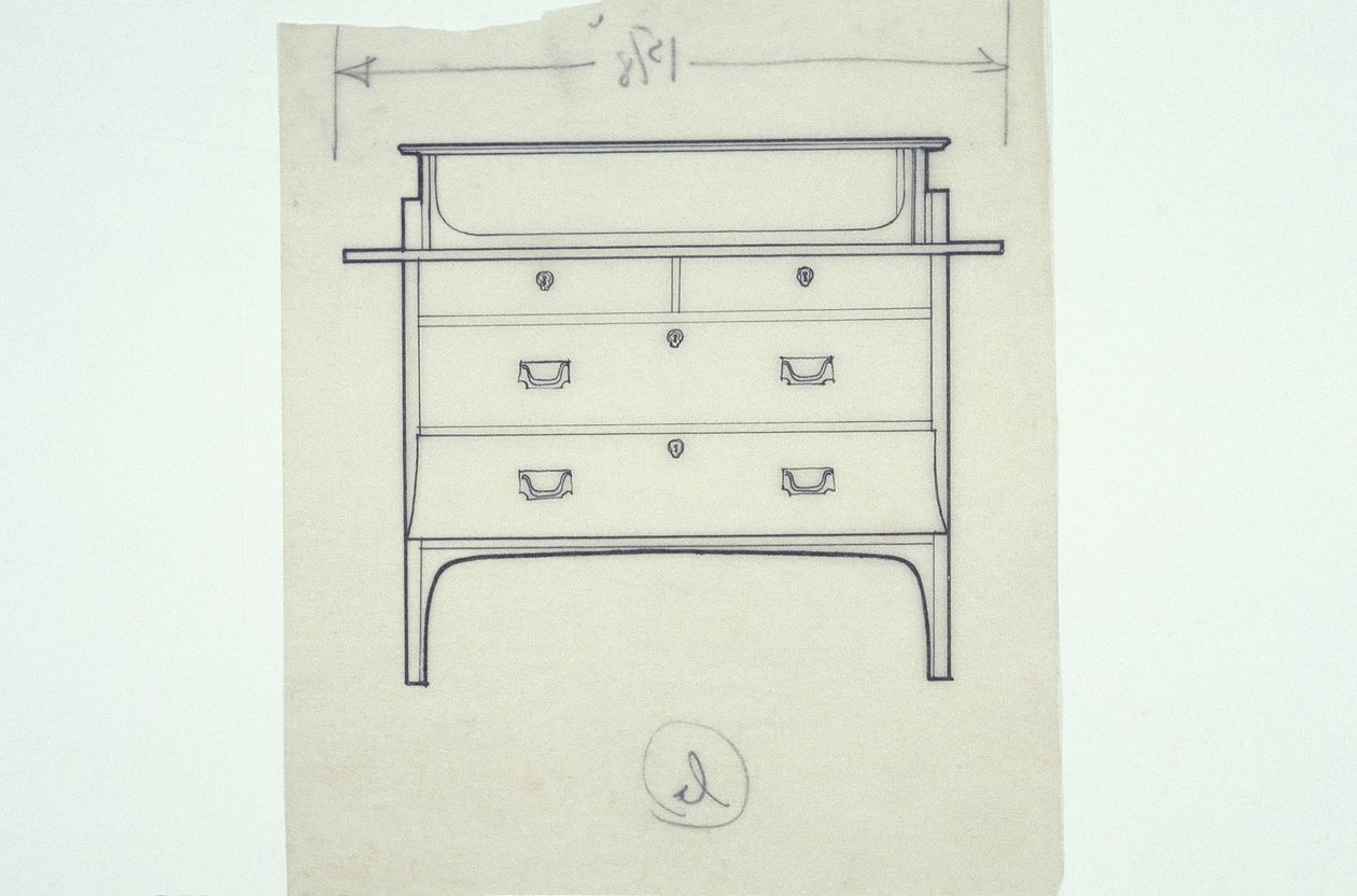 Dibujo lineal de mobiliario (un banco con paneles pintados), c.1910 de Charles Rennie Mackintosh