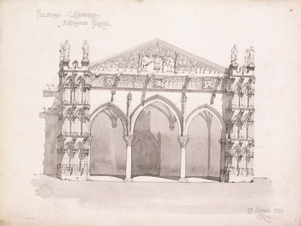 Catedral de Palermo, Estudio del pórtico de entrada de Charles Rennie Mackintosh