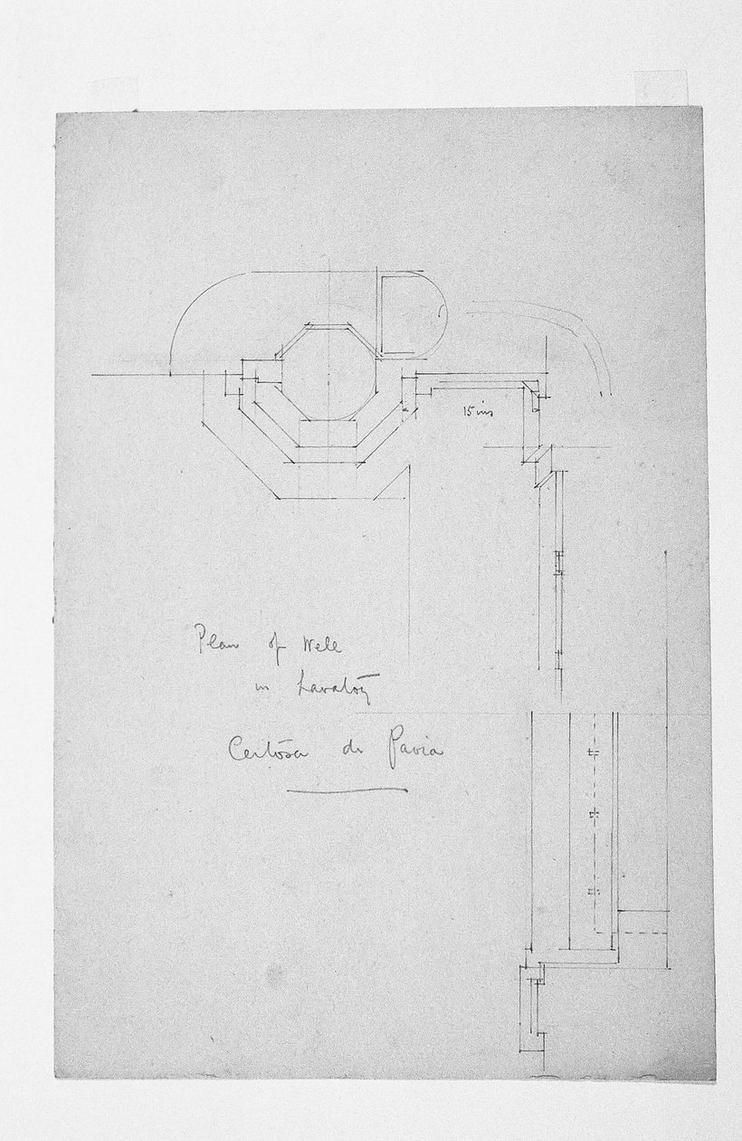 Plano del pozo en el lavabo, Certosa di Pavia, 1891 de Charles Rennie Mackintosh