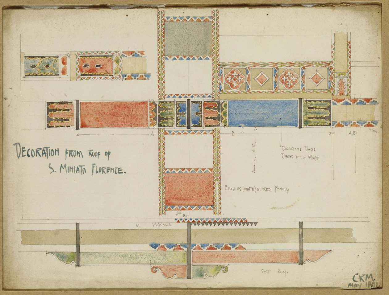 Estudios de paneles decorativos de techo, San Miniato, Florencia, 1891 de Charles Rennie Mackintosh