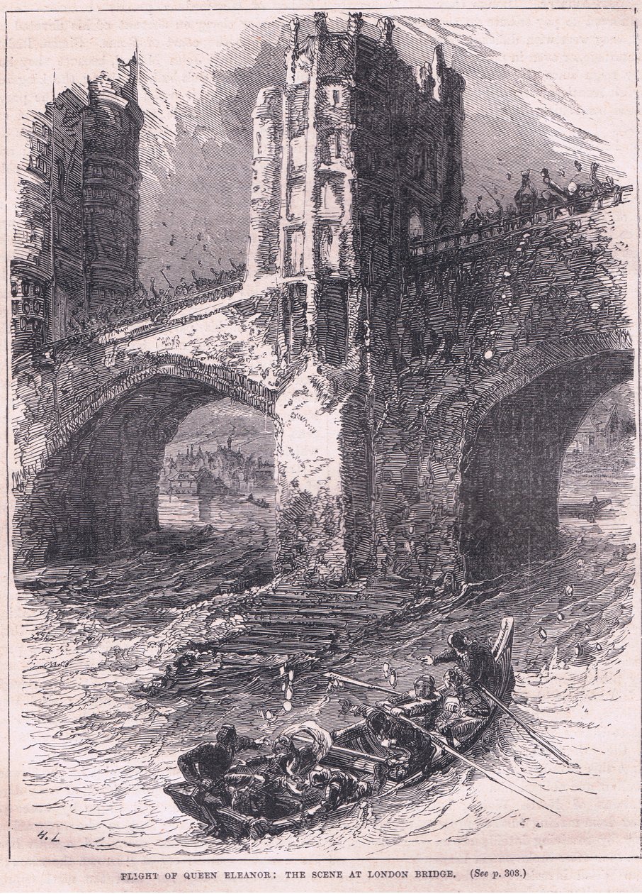 La huida de la reina Leonor: escena en el puente de Londres AD 1263 de Charles Ricketts