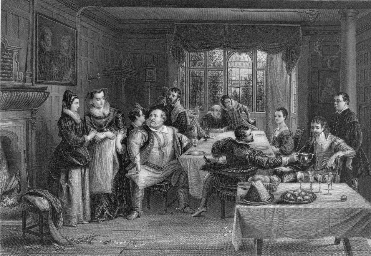 Falstaff y sus amigos, grabado por William Greatbach (n.1802) de Charles Robert (after) Leslie