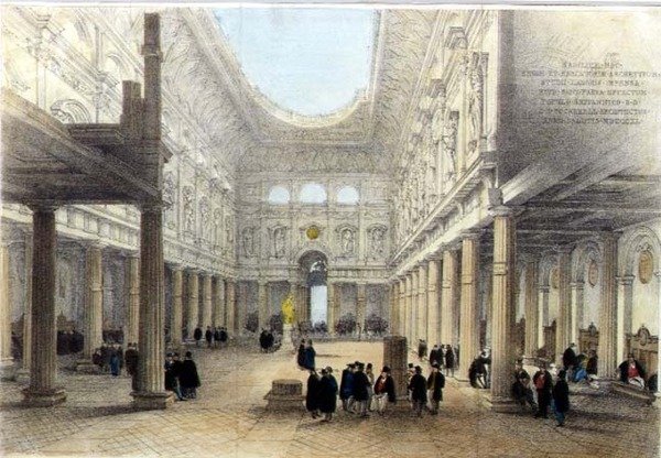 Diseño para el Royal Exchange-interior, mirando al oeste de Charles Robert Cockerell