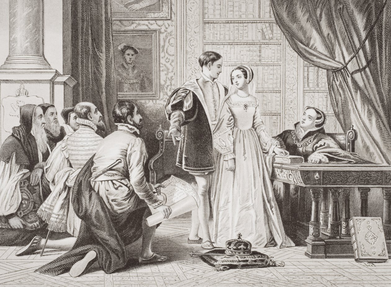 La reticencia de Lady Jane Grey a aceptar la corona, Sion House, 8 de julio de 1553, de 