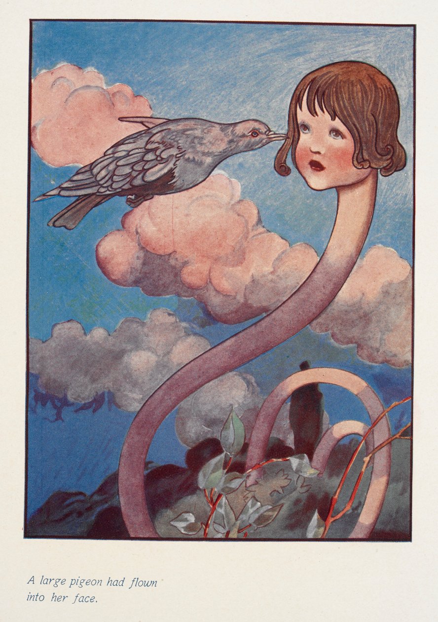 Una gran paloma había volado hacia su cara.
Alice con un cuello largo. de Charles Robinson