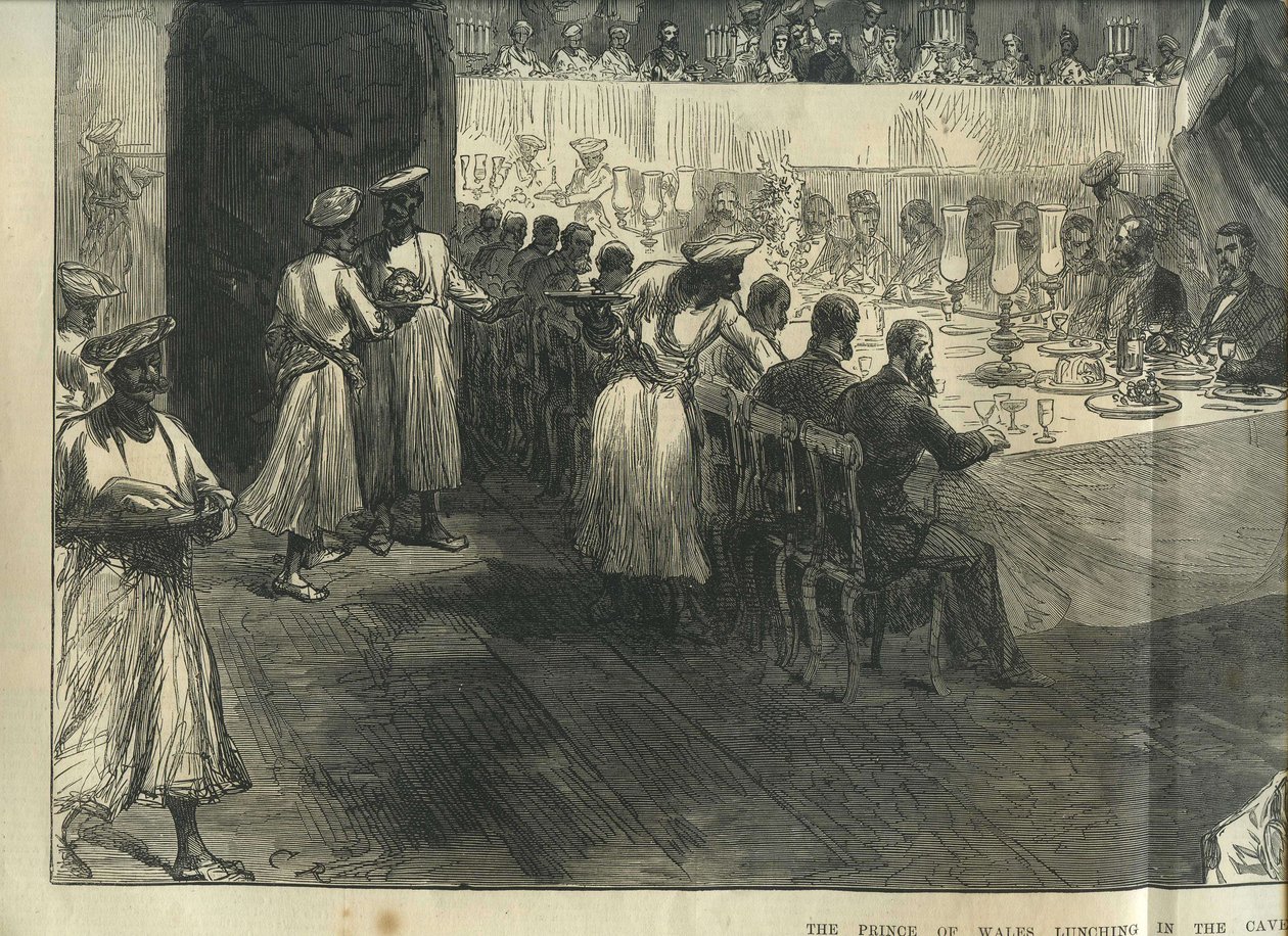 El Príncipe de Gales almuerza en las cuevas de Elefanta de Charles Robinson