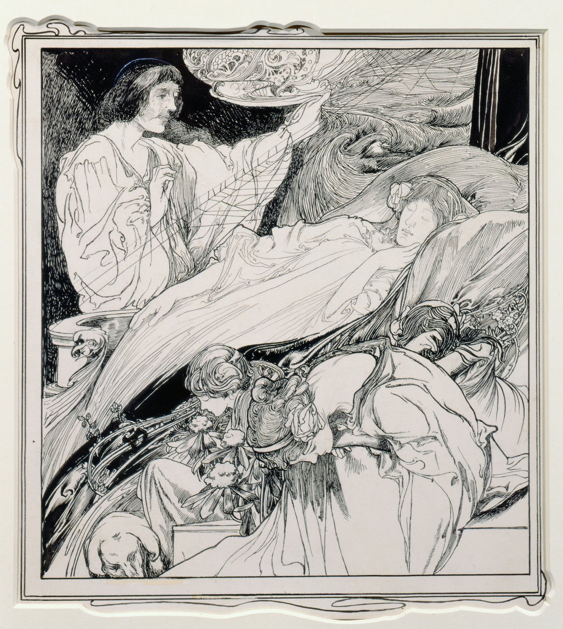 Allí Yacía, Viéndose Tan Hermosa, ilustración de Briar Rose, Los Anales Verdaderos de Fairyland - El Reinado del Rey Herla, publicado por J.M. Dent & Co. Ltd., 1900 de Charles Robinson