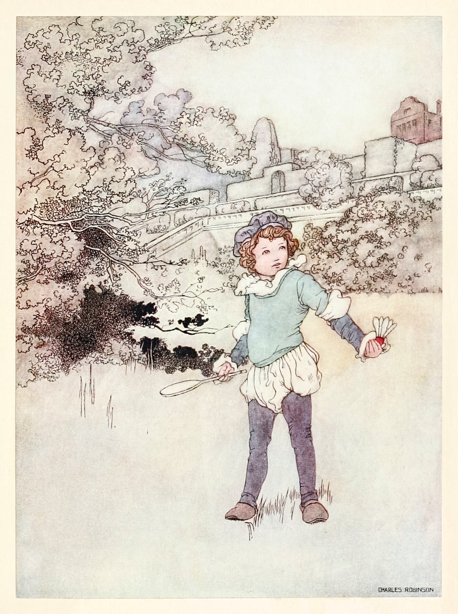 Frontispicio "Este hermoso hijo mío" de "A Revival - When Forty Winters Shall Besiege Thy Brow" en The Songs and Sonnets of William Shakespeare de Charles Robinson
