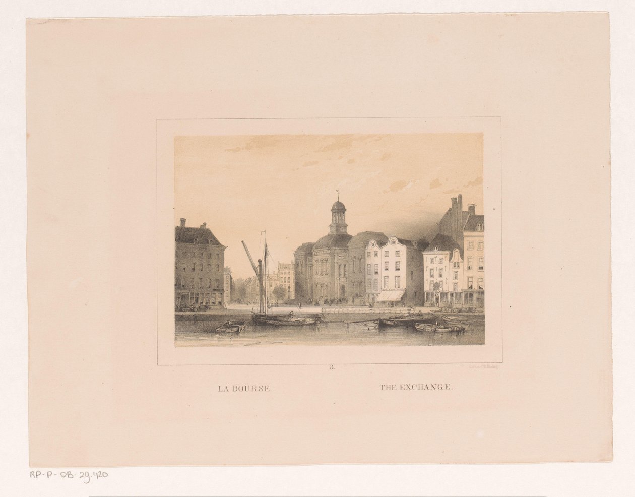 Vista de la Bolsa de Valores de Rotterdam La bourse / The exchange (título sobre objeto) Vues et monuments de la ville de Rotterdam / Vistas y monumentos de la ciudad de Rotterdam (título de la serie) de Charles Rochussen