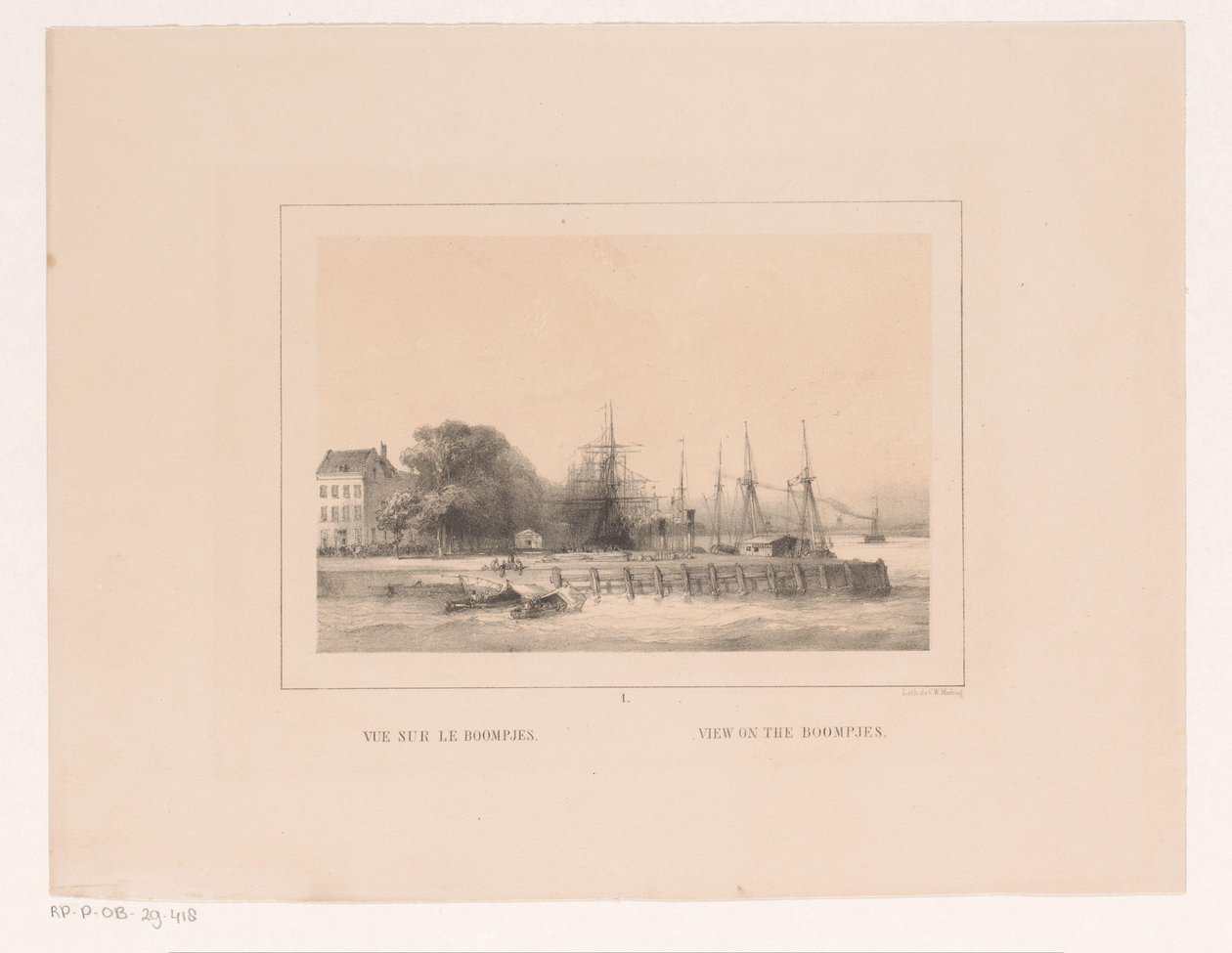 Vista de los Boompjes en Rotterdam Vue sur le Boompjes / View on the Boompjes (título sobre el objeto) Vues et monuments de la ville de Rotterdam / Vistas y monumentos de la ciudad de Rotterdam (título de la serie) de Charles Rochussen