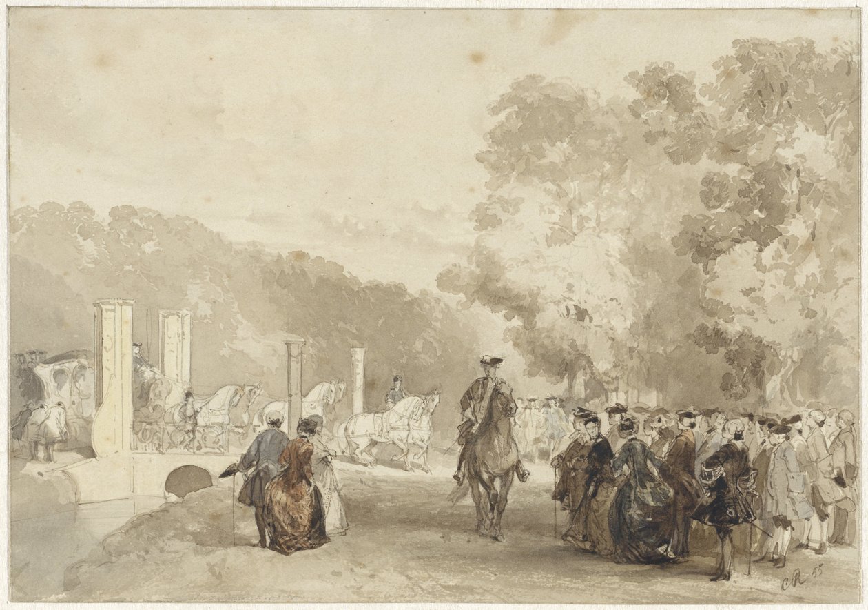 El carruaje del príncipe saliendo de la entrada de Huis ten Bosch de Charles Rochussen