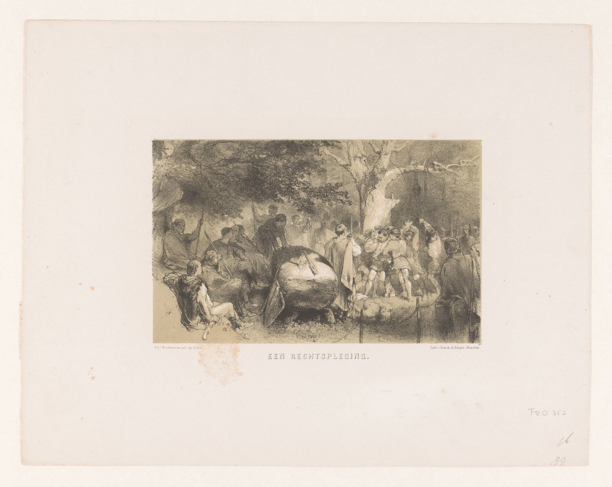 Rechtspraak en veroordeling in het bos Een rechtspleging (title on object) de Charles Rochussen