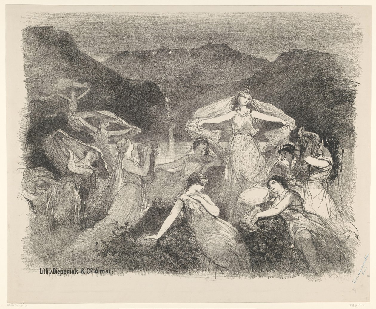 Escena del ballet Zélie o el velo mágico Anuncios de ballets y obras de teatro representadas en el Amsterdam City Theatre (título de la serie) de Charles Rochussen