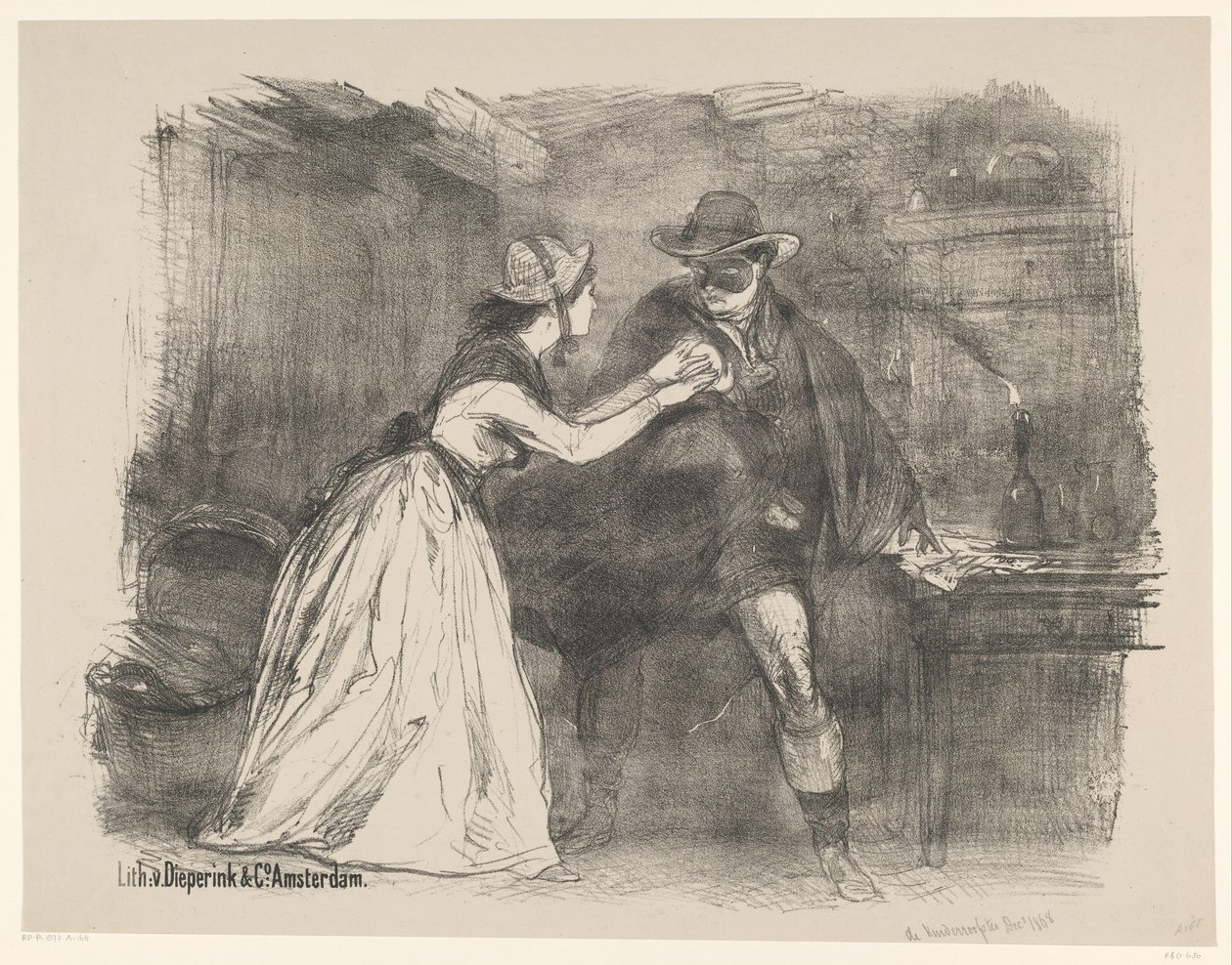 Escena del drama teatral The Child Robber Anuncios de ballets y obras de teatro representadas en el Amsterdam City Theatre (título de la serie) de Charles Rochussen