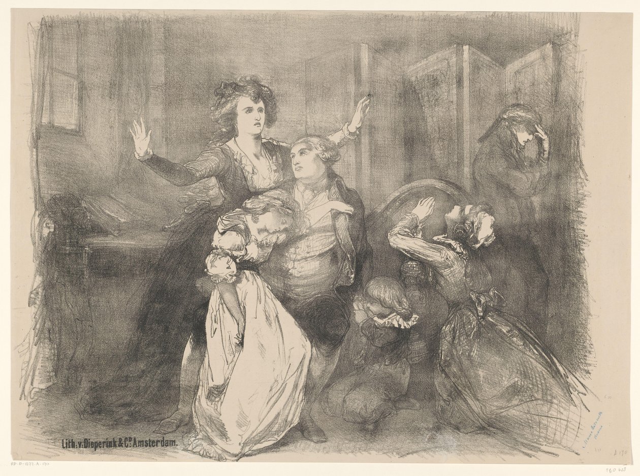 Escena del drama teatral María Antonieta Anuncios de ballets y obras de teatro representadas en el Amsterdam City Theatre (título de la serie) de Charles Rochussen
