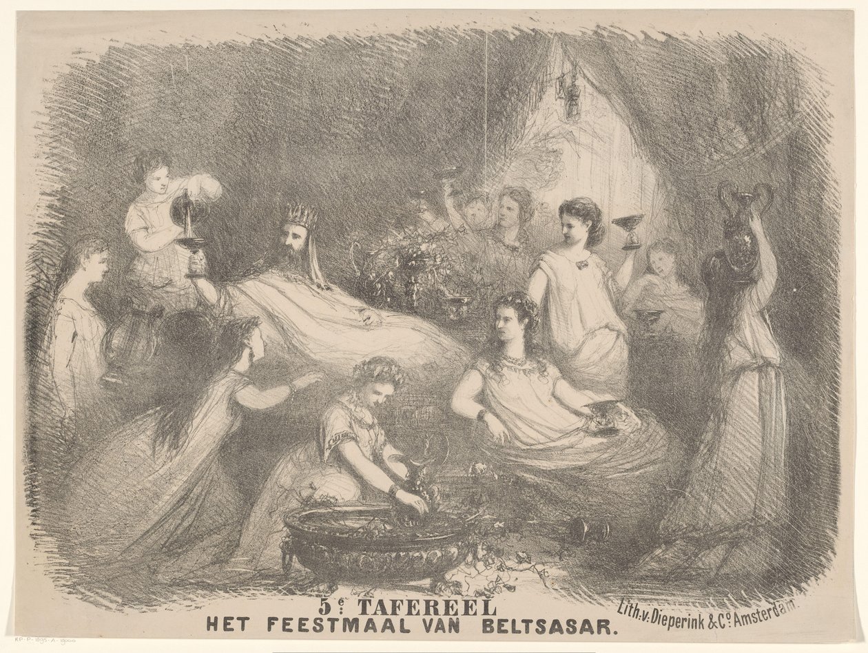 Escena de la obra El festín de Belsasar Escena 5 El Banquete de Beltsasar (título sobre el objeto) de Charles Rochussen