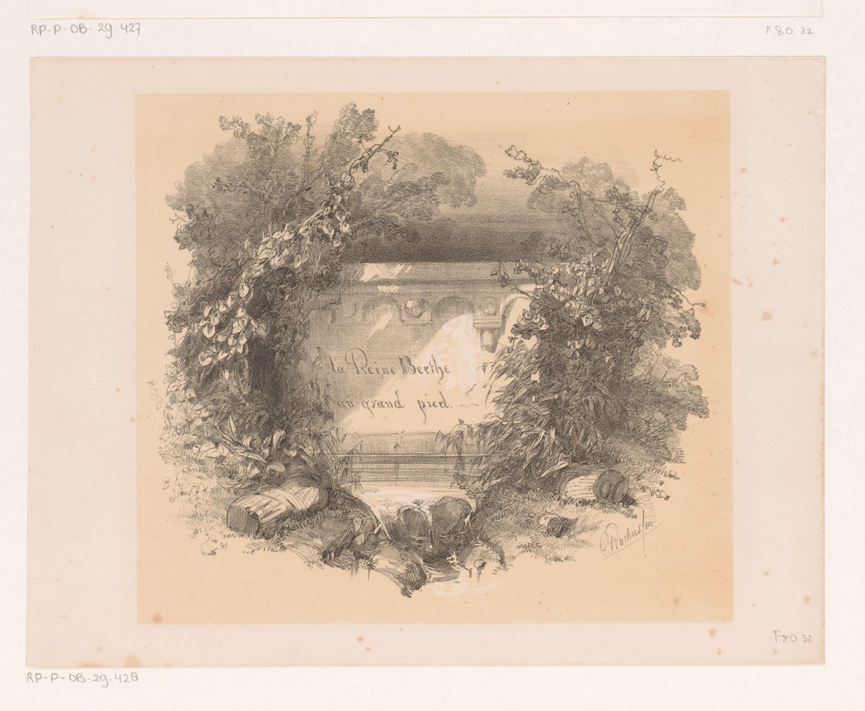 Título en la pared en paisaje Página de título para: Jacques Collin de Plancy, La Reine Berthe au grand pied, 1842 de Charles Rochussen
