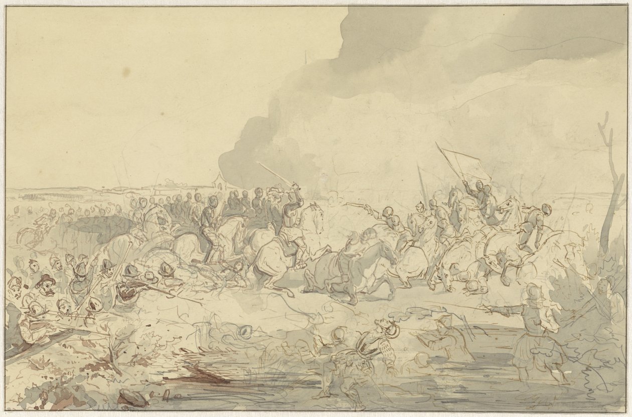 Batalla entre la caballería y la gente de a pie en traje del siglo XVI de Charles Rochussen