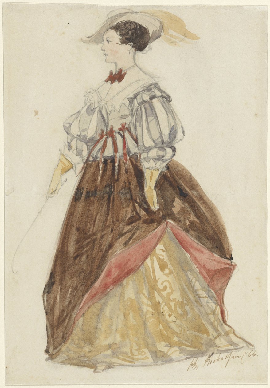 Mujer con traje de amazona, con sombrero y sosteniendo un látigo de Charles Rochussen