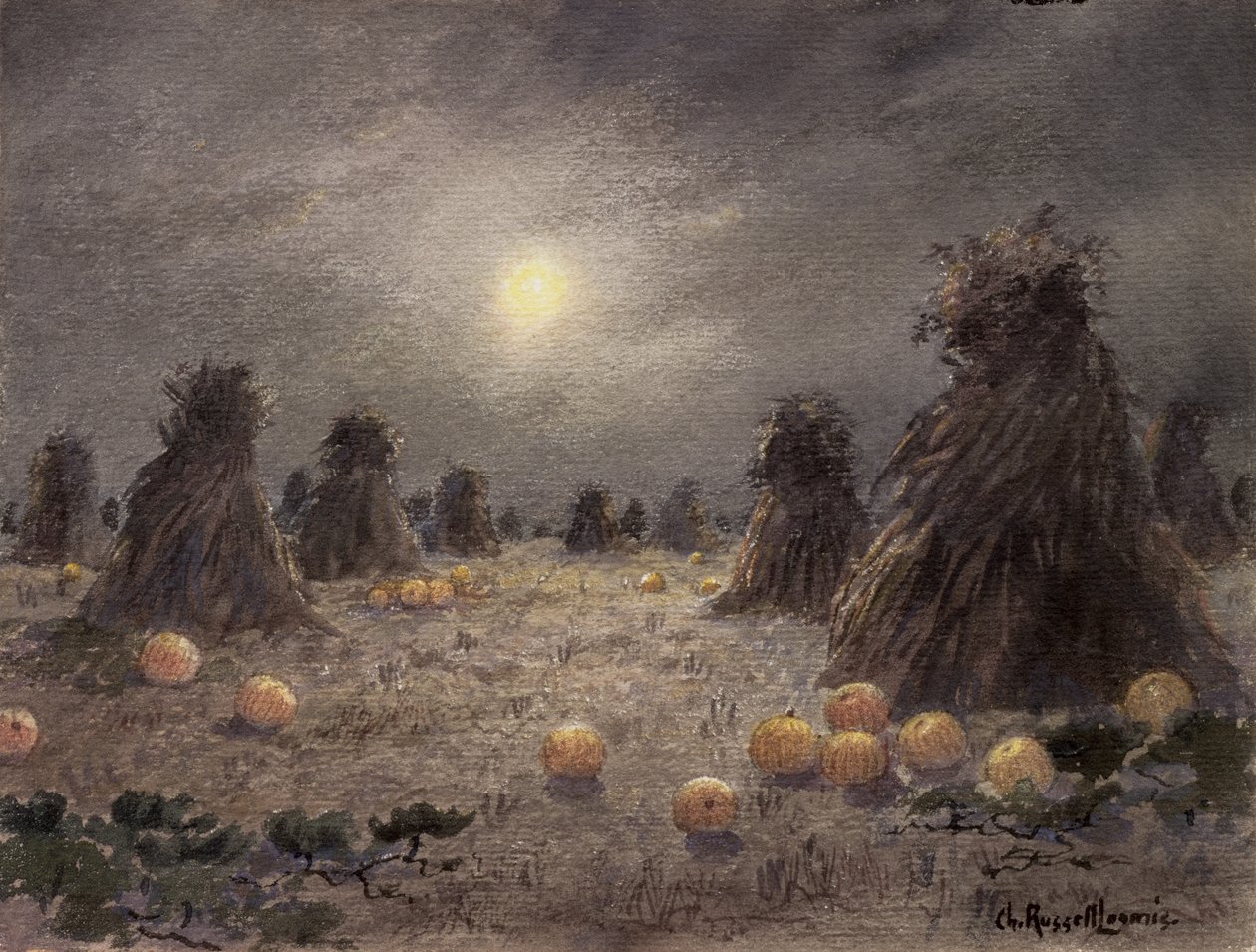 Cosecha de otoño a la luz de la luna de Charles Russell Loomis
